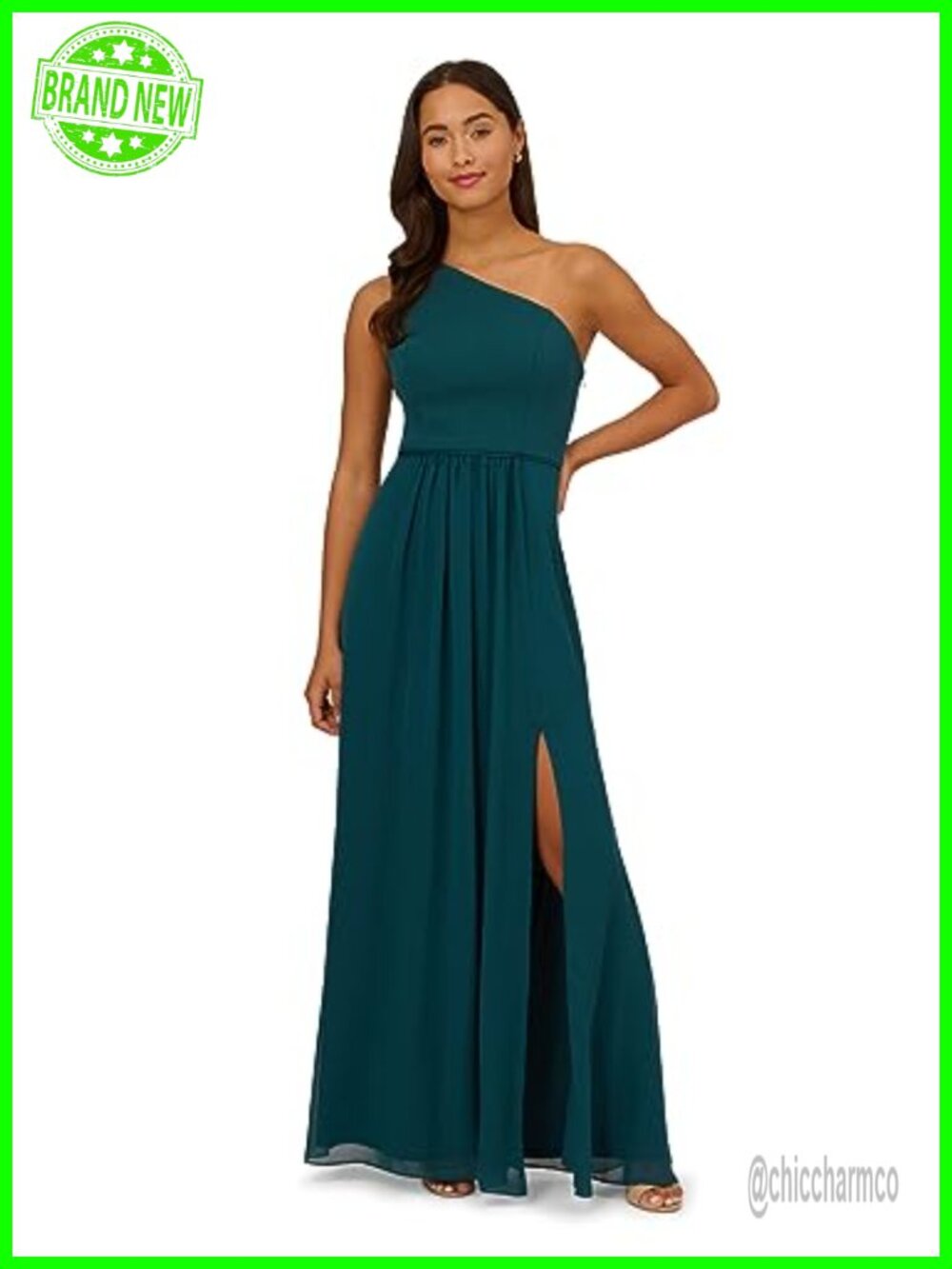 One Shoulder Chiffon Crepe A-Line Floor Length Gown Formal Wedding Guest Dress